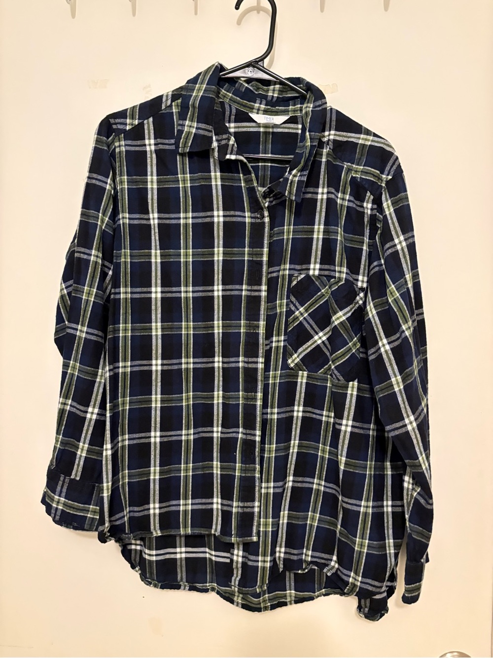 Time and Tru Navy, Green & White Plaid Button-Down Shirt